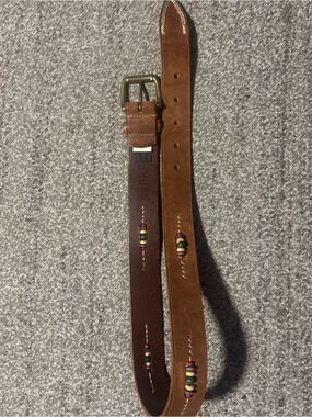 Vintage GAP Brown Genuine Leather Beaded Boho Western Belt